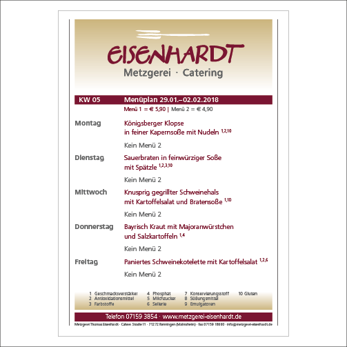Eisenhardt Mittagmenüs