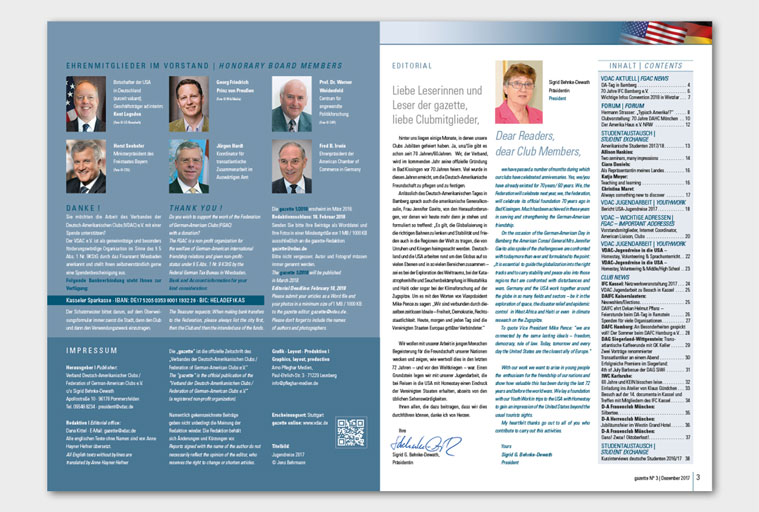 gazette, Seite 2 und Seite 3 mit Editorial