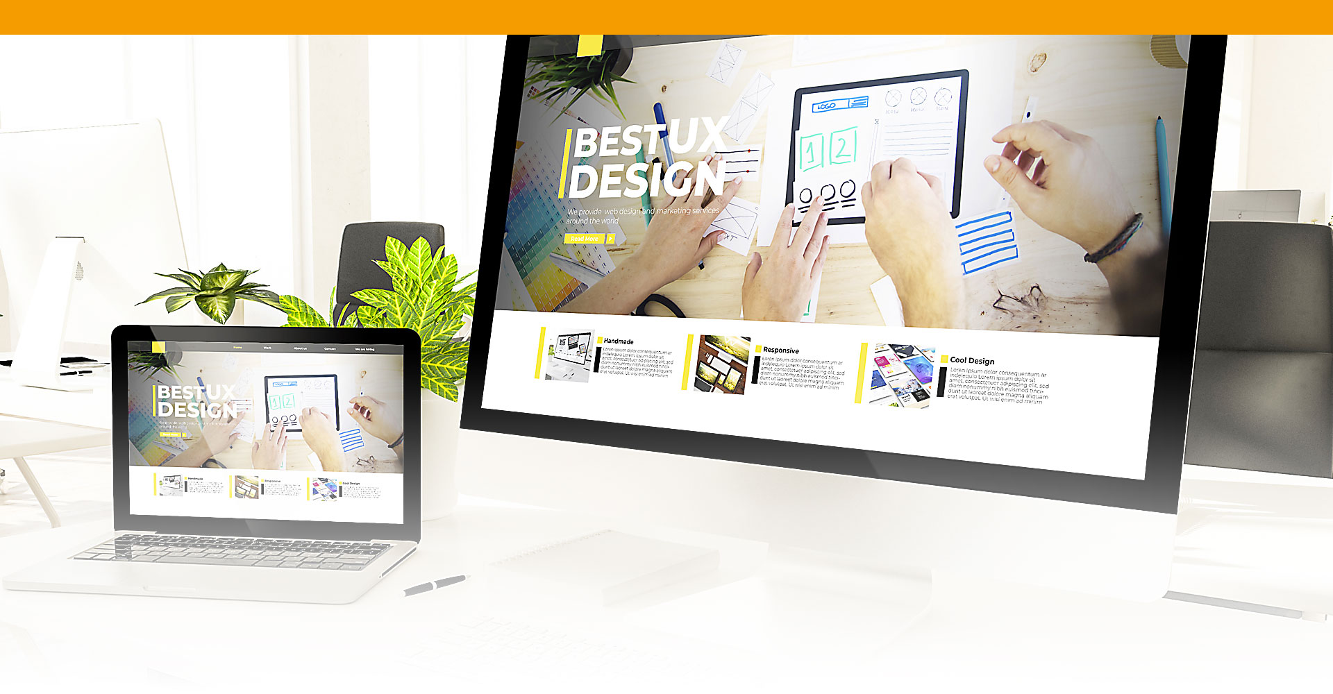 Header Pfleghar Medien, Web-Design, Screengrößen vom Monitor bis zum Smartphone
