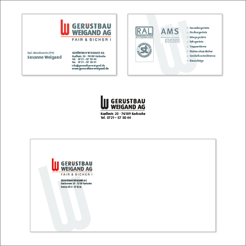 Weigand, Visitenkarte Vorder-, Rückseite, Stempel, Briefhülle ohne Fenster